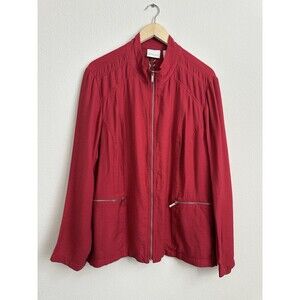 Chicos Jacket Size 4 Red Easy Texture Crossover Zip Pocket Moto Casual XXL